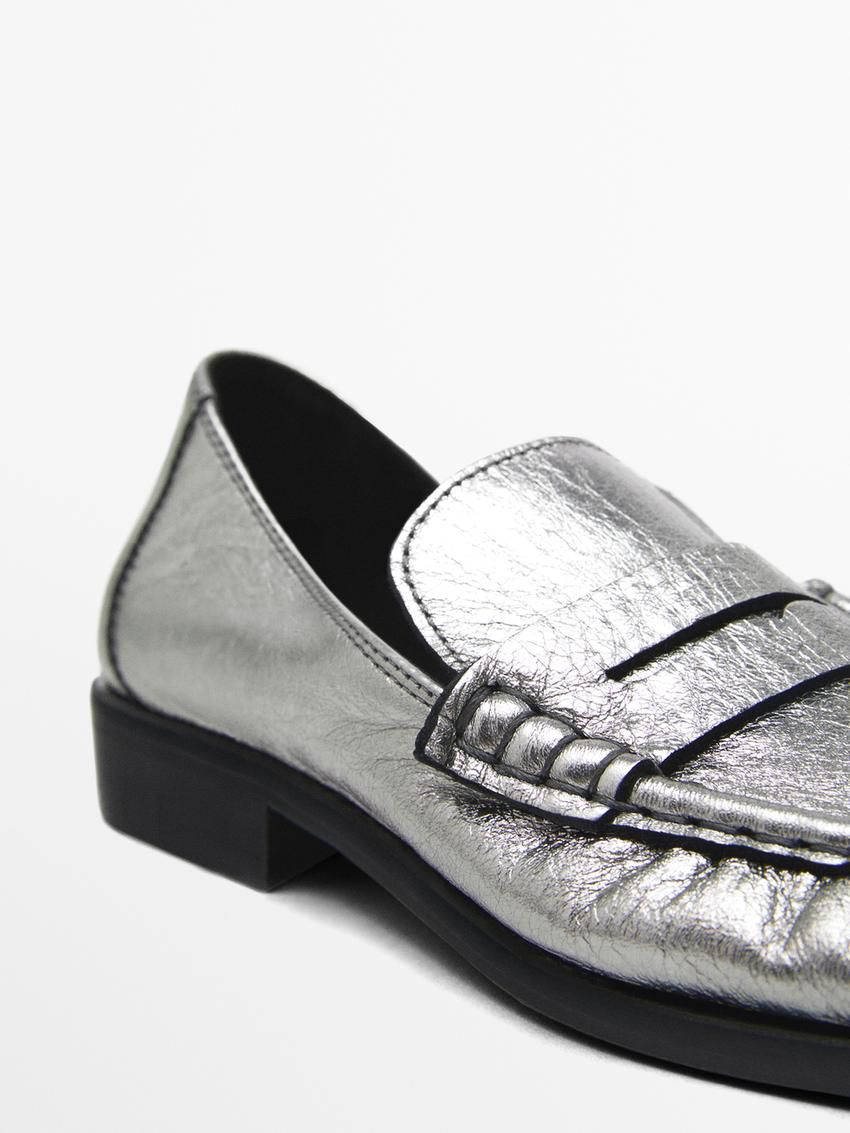 Massimo Dutti Soft With Gathered Detail Women Loafers Silver | US-KX1062753