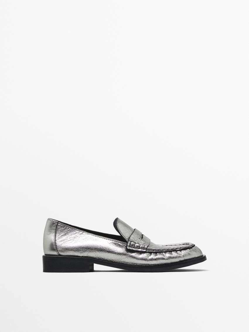 Massimo Dutti Soft With Gathered Detail Women Loafers Silver | US-KX1062753