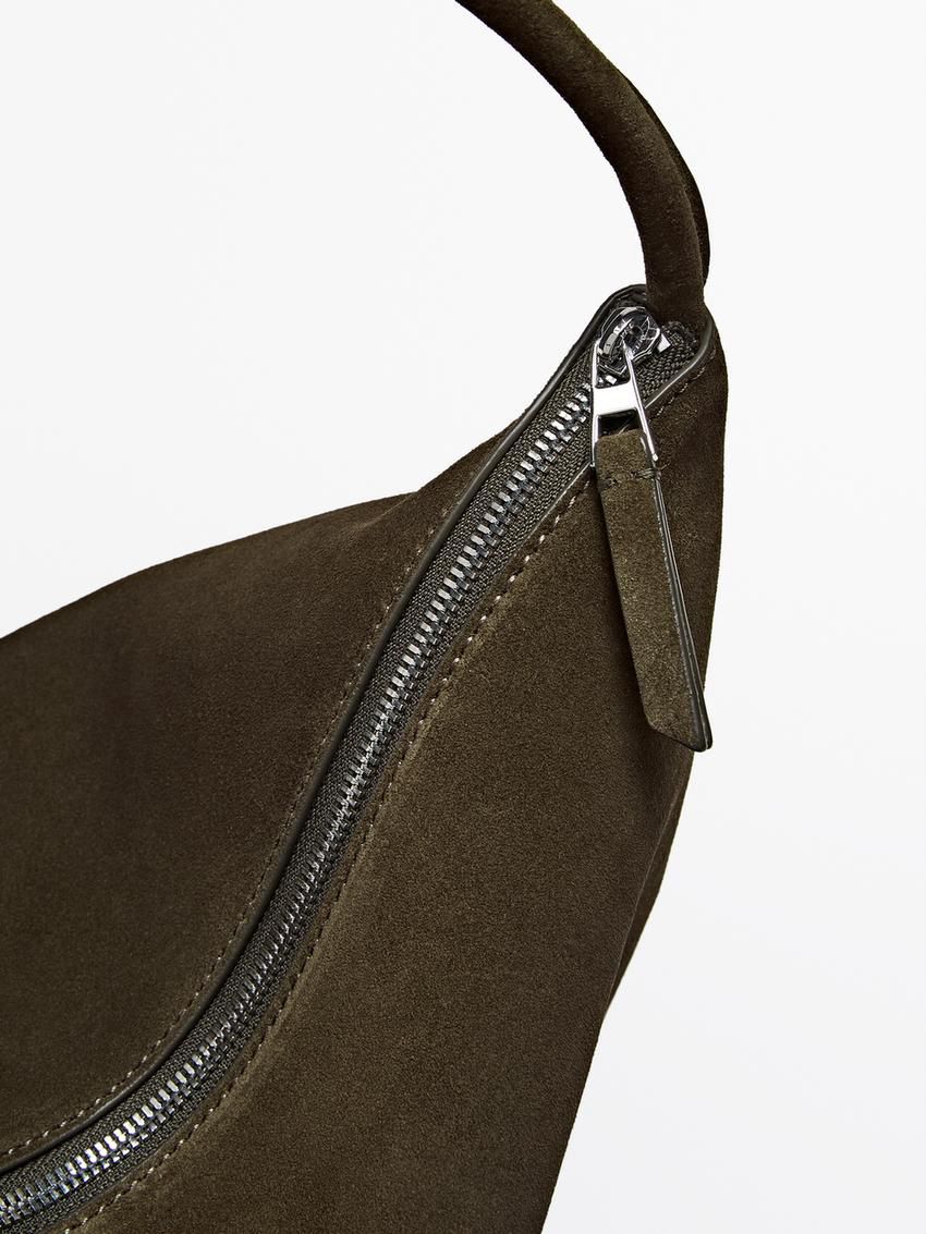 Massimo Dutti Split Cowhide Leather Women Handbag Khaki | US-IP8234967