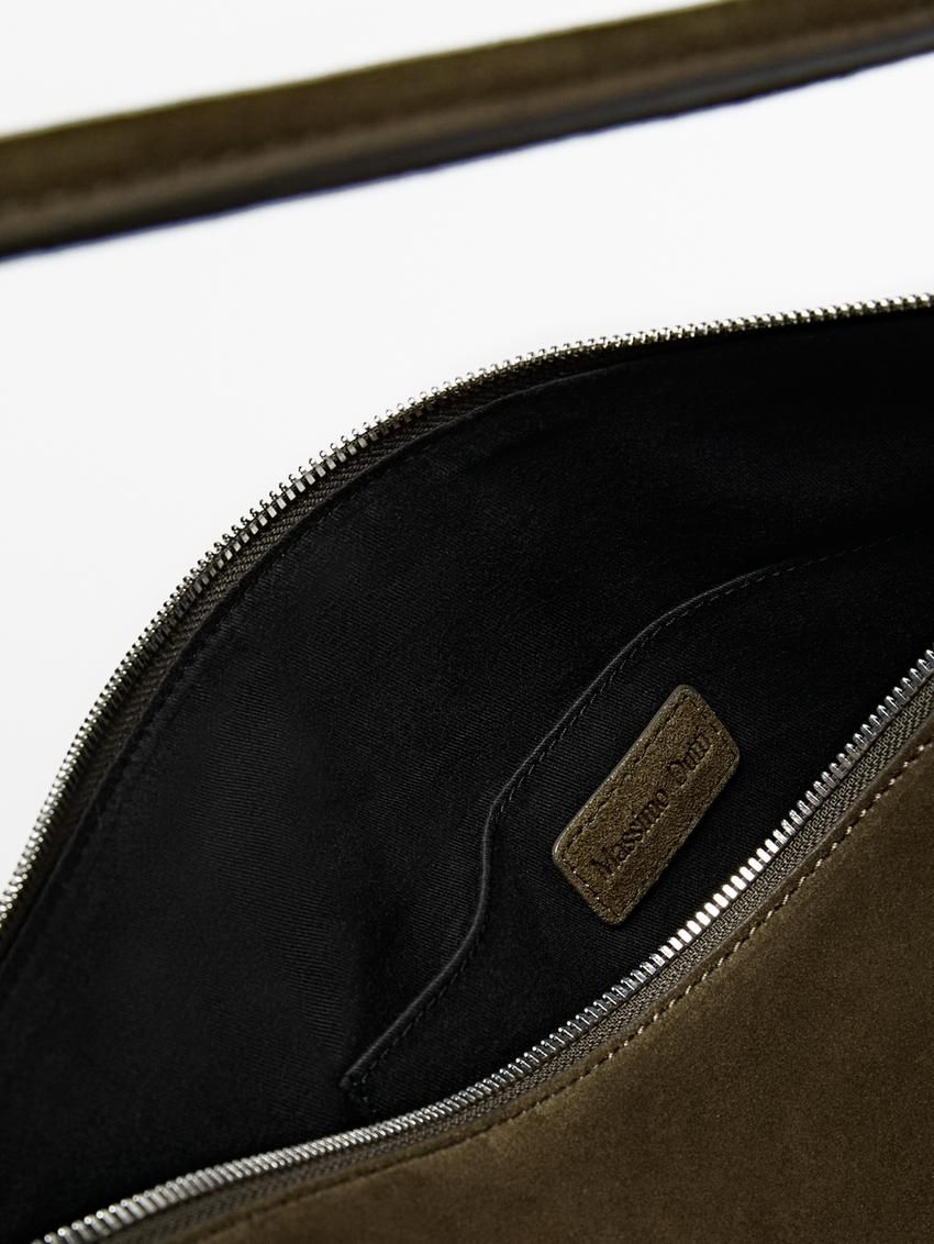 Massimo Dutti Split Cowhide Leather Women Handbag Khaki | US-IP8234967