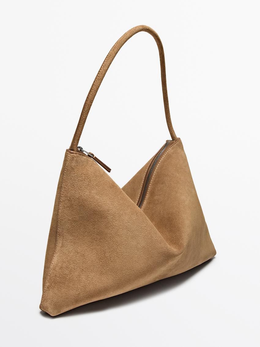 Massimo Dutti Split Cowhide Leather Women Handbag Brown | US-IB0264389