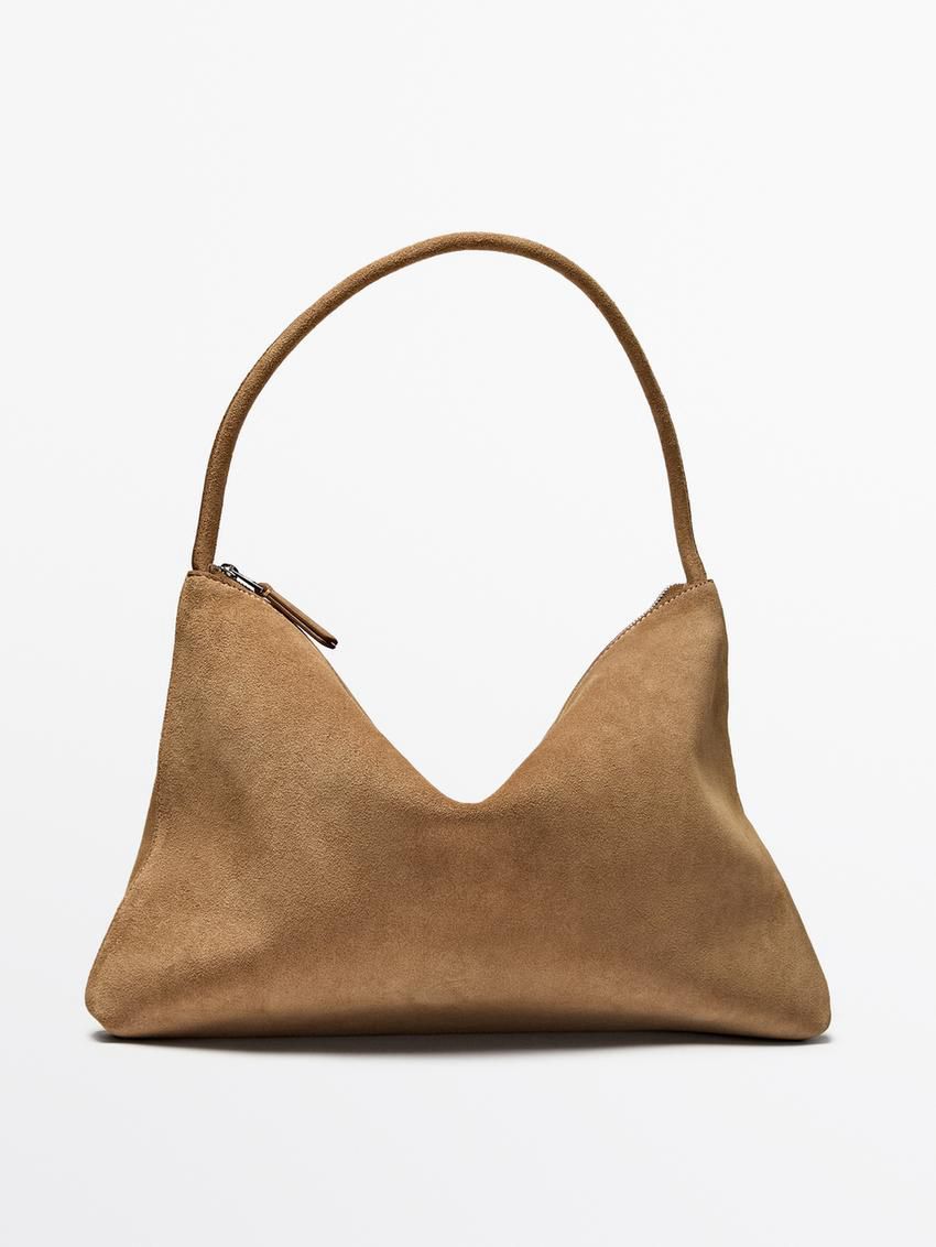 Massimo Dutti Split Cowhide Leather Women Handbag Brown | US-IB0264389