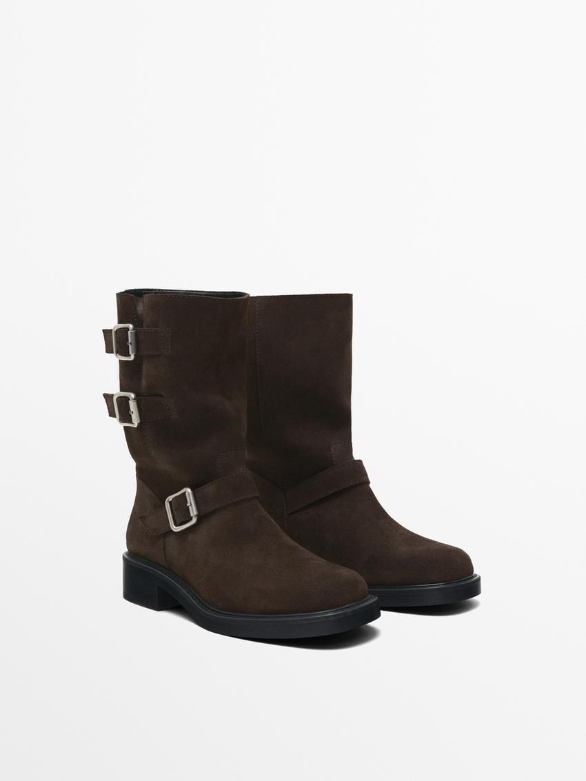 Massimo Dutti Split Leather Biker Women Ankle Boots Dark Brown | US-MO1523469