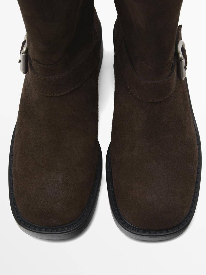 Massimo Dutti Split Leather Biker Women Ankle Boots Dark Brown | US-MO1523469
