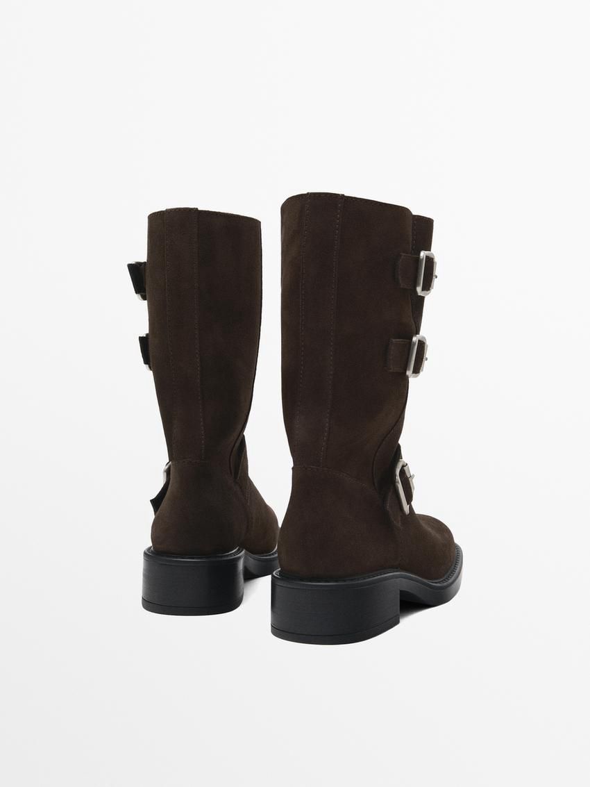 Massimo Dutti Split Leather Biker Women Ankle Boots Dark Brown | US-MO1523469