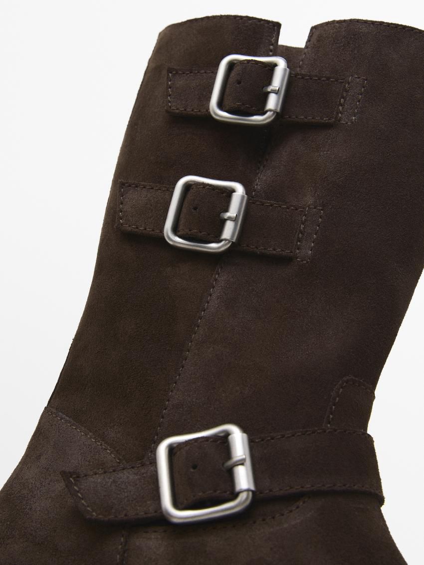 Massimo Dutti Split Leather Biker Women Ankle Boots Dark Brown | US-MO1523469