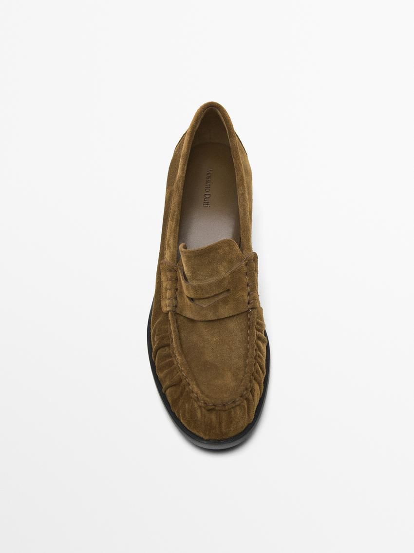 Massimo Dutti Split Leather Heeled Women Loafers Brown | US-OR5938147