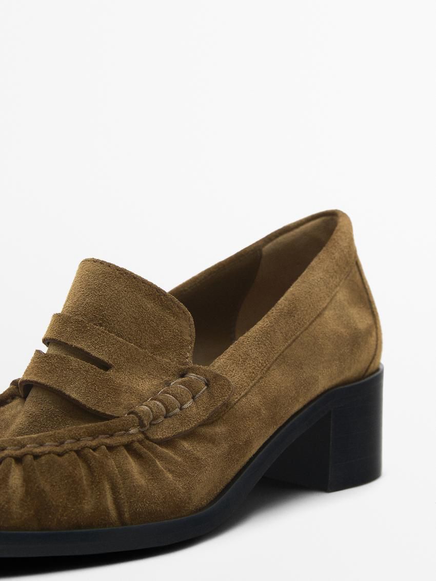 Massimo Dutti Split Leather Heeled Women Loafers Brown | US-OR5938147
