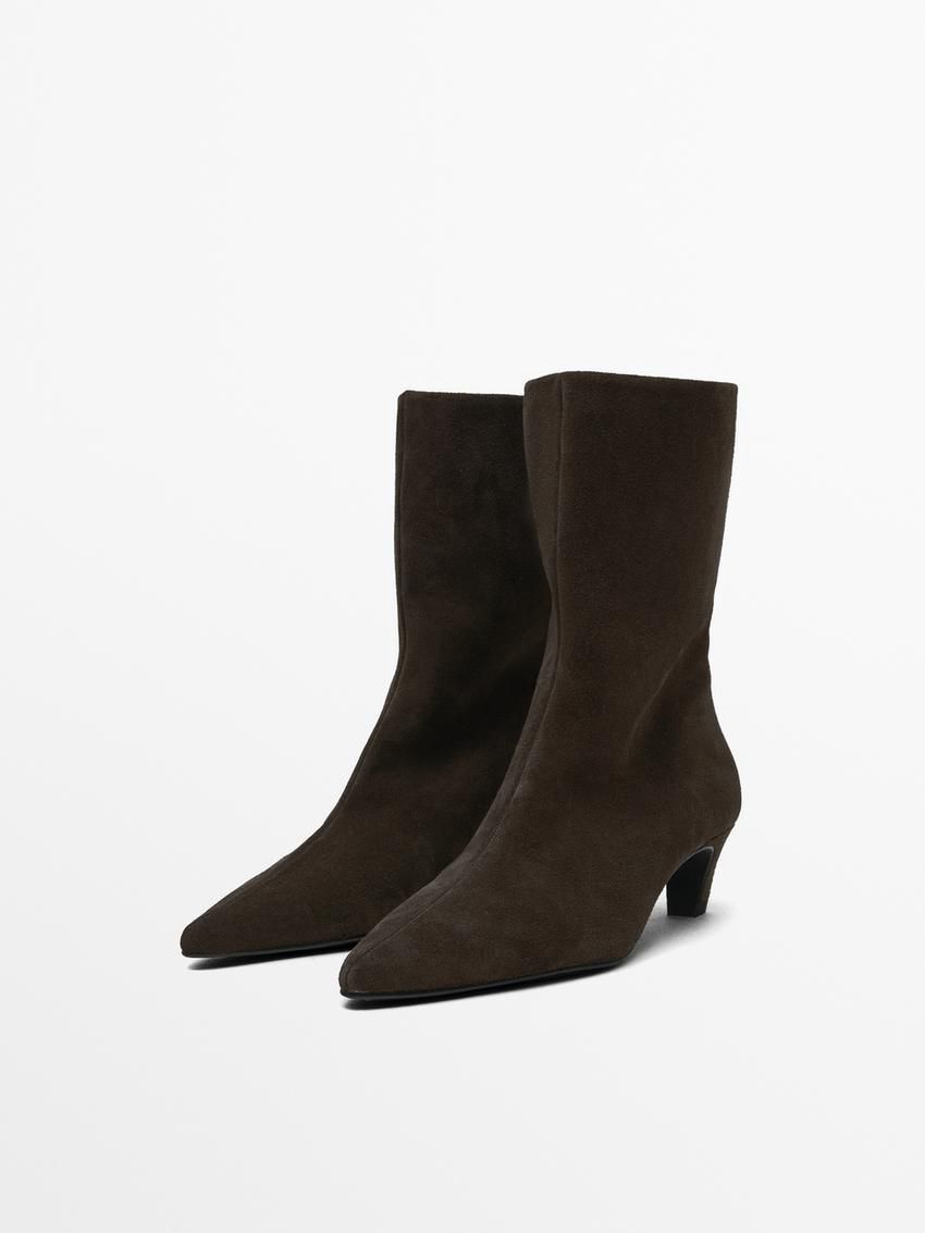 Massimo Dutti Split Leather High-heel Women Ankle Boots Dark Brown | US-ZA0425976
