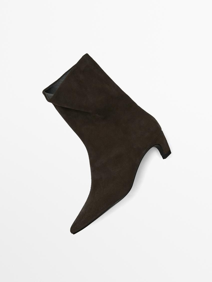 Massimo Dutti Split Leather High-heel Women Ankle Boots Dark Brown | US-ZA0425976