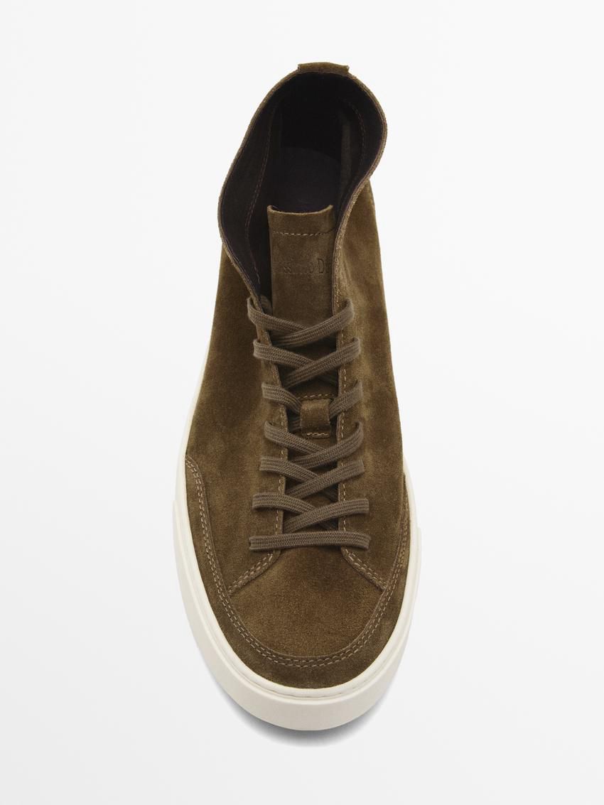 Massimo Dutti Split Leather High-top Men Sneakers Dark Olive | US-UK7204136
