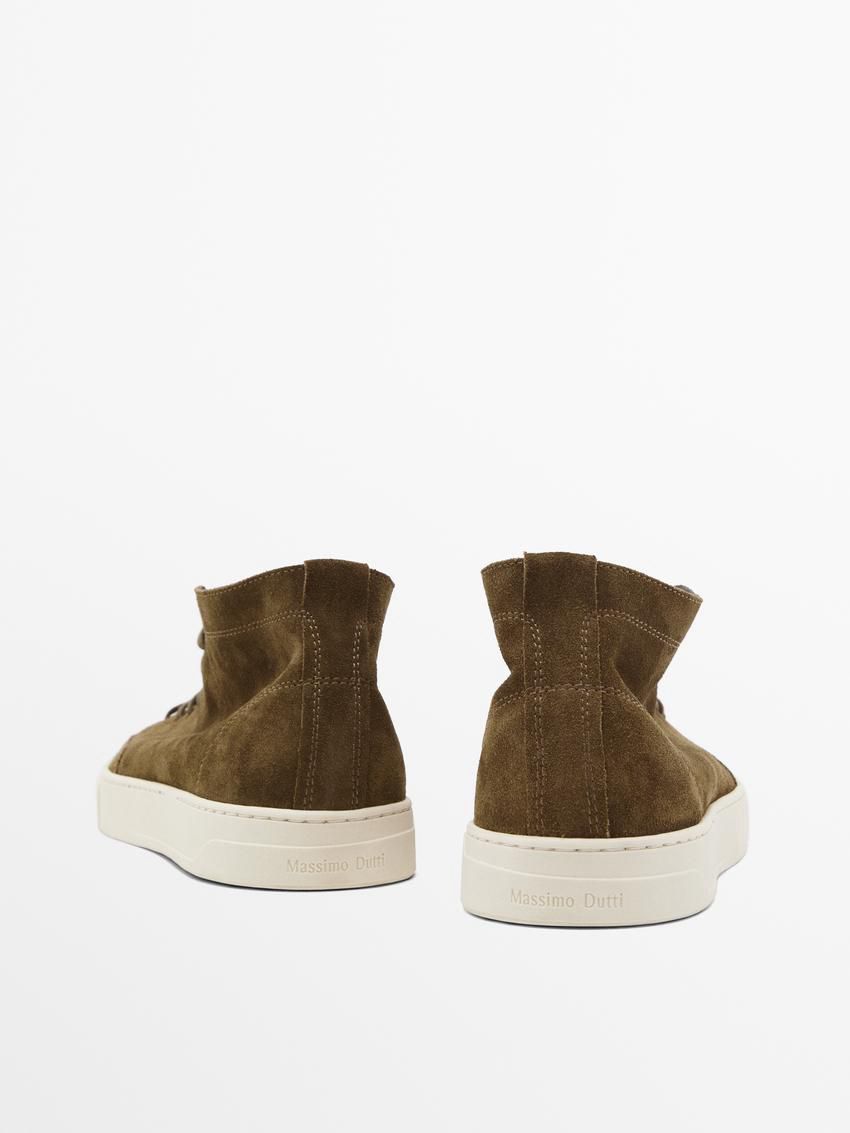 Massimo Dutti Split Leather High-top Men Sneakers Dark Olive | US-UK7204136