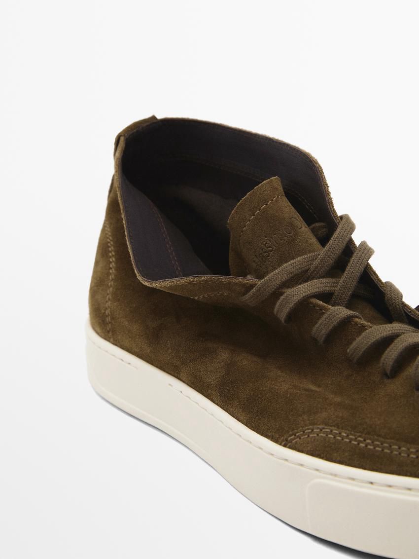 Massimo Dutti Split Leather High-top Men Sneakers Dark Olive | US-UK7204136
