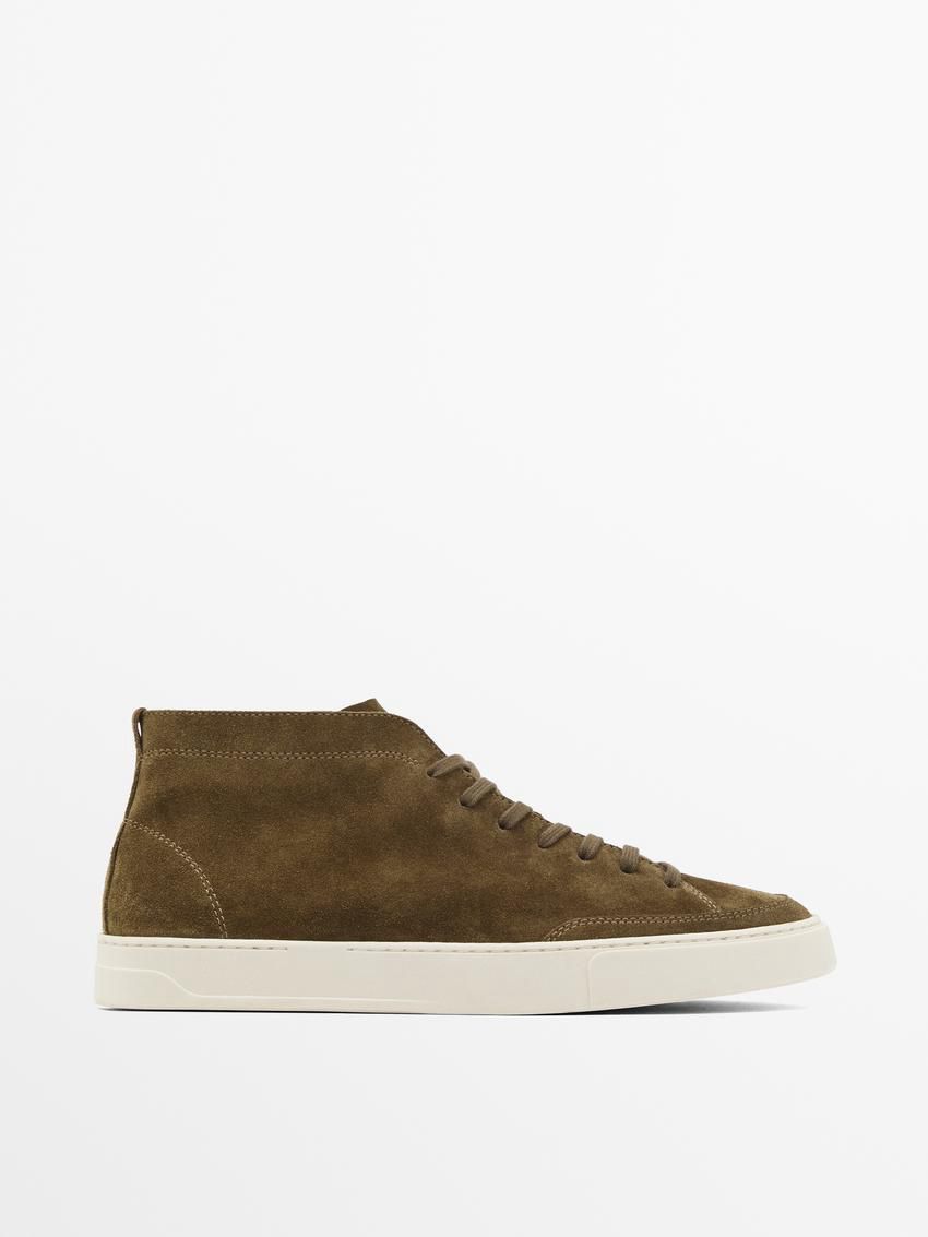 Massimo Dutti Split Leather High-top Men Sneakers Dark Olive | US-UK7204136