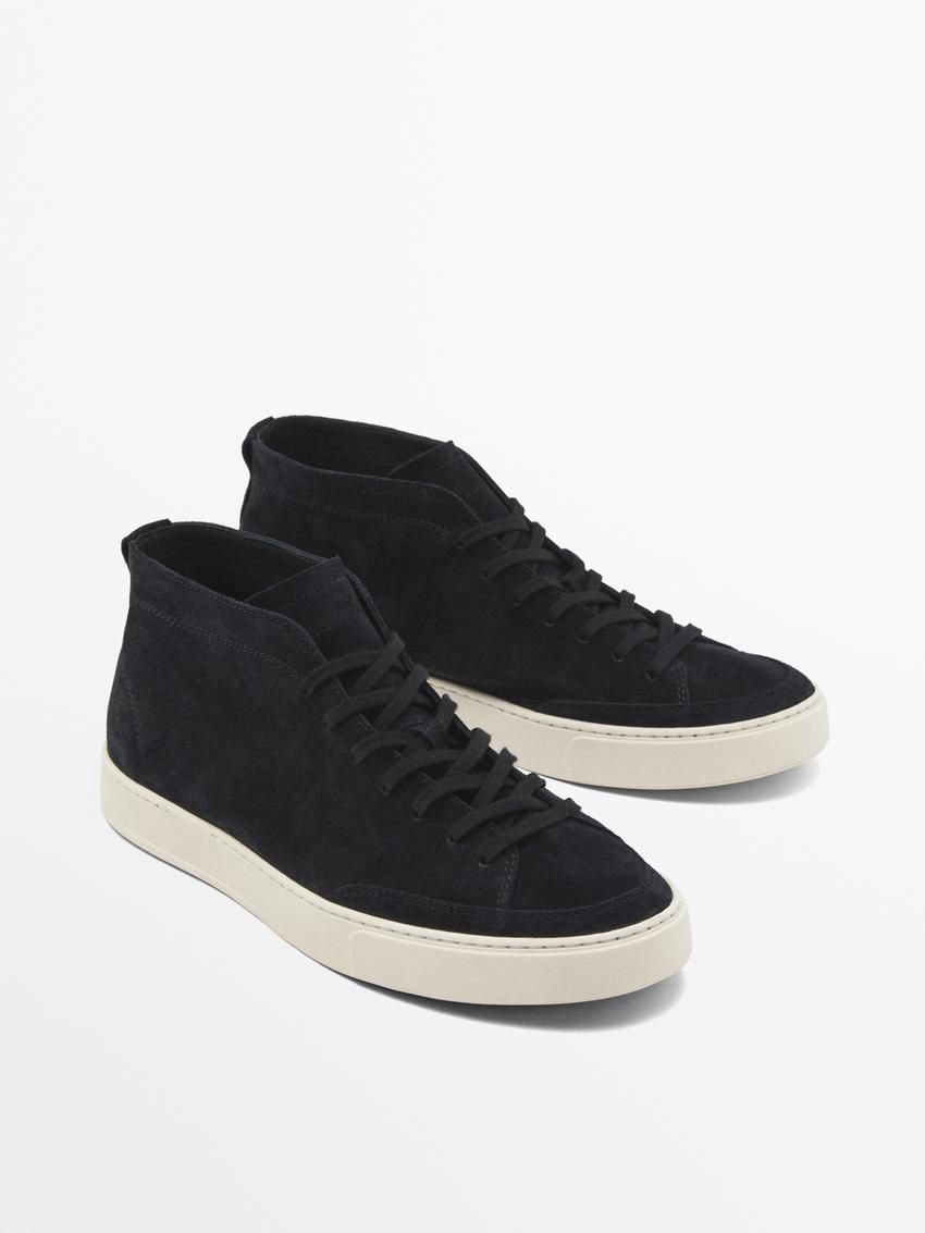 Massimo Dutti Split Leather High-top Men Sneakers Navy | US-RY7120698