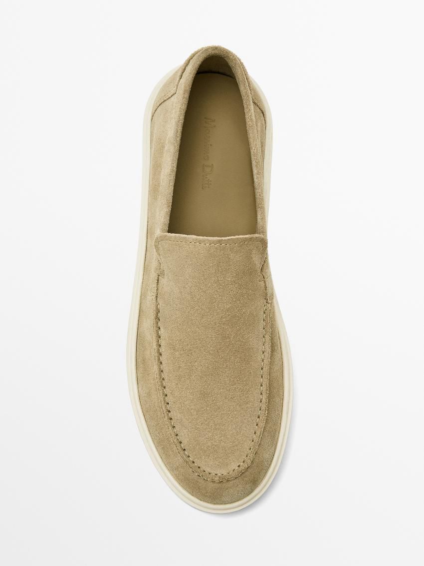 Massimo Dutti Split Leather Men Loafers Khaki | US-SA9068275