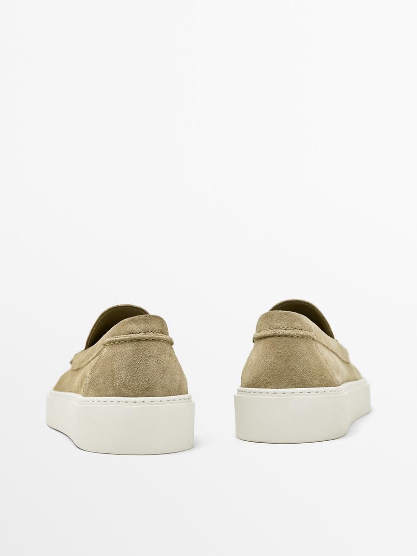 Massimo Dutti Split Leather Men Loafers Khaki | US-SA9068275