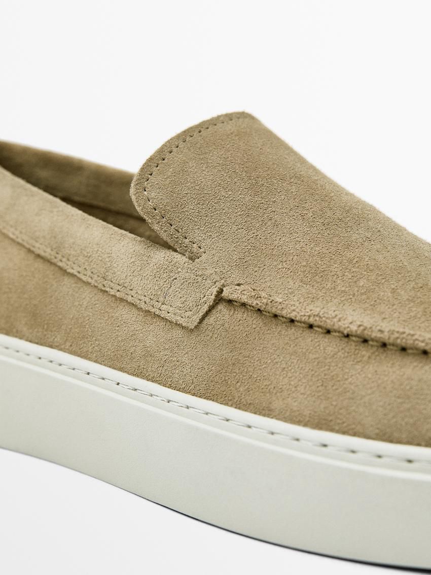 Massimo Dutti Split Leather Men Loafers Khaki | US-SA9068275