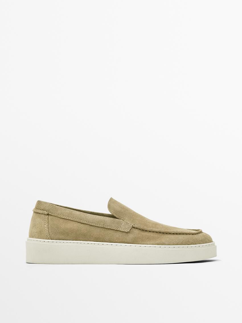 Massimo Dutti Split Leather Men Loafers Khaki | US-SA9068275