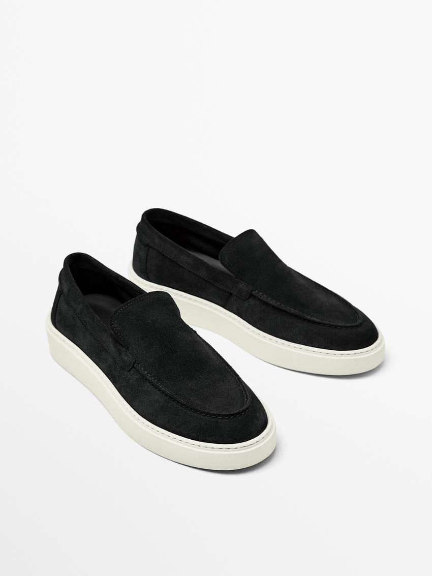Massimo Dutti Split Leather Men Loafers Navy | US-JD7190362