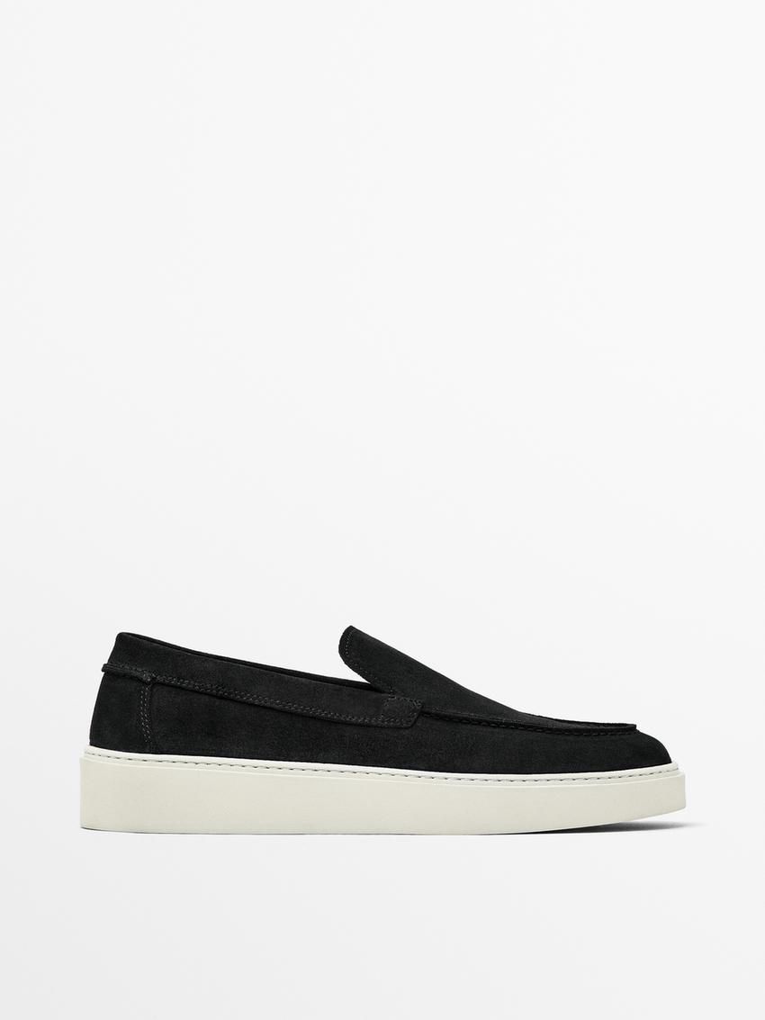 Massimo Dutti Split Leather Men Loafers Navy | US-JD7190362