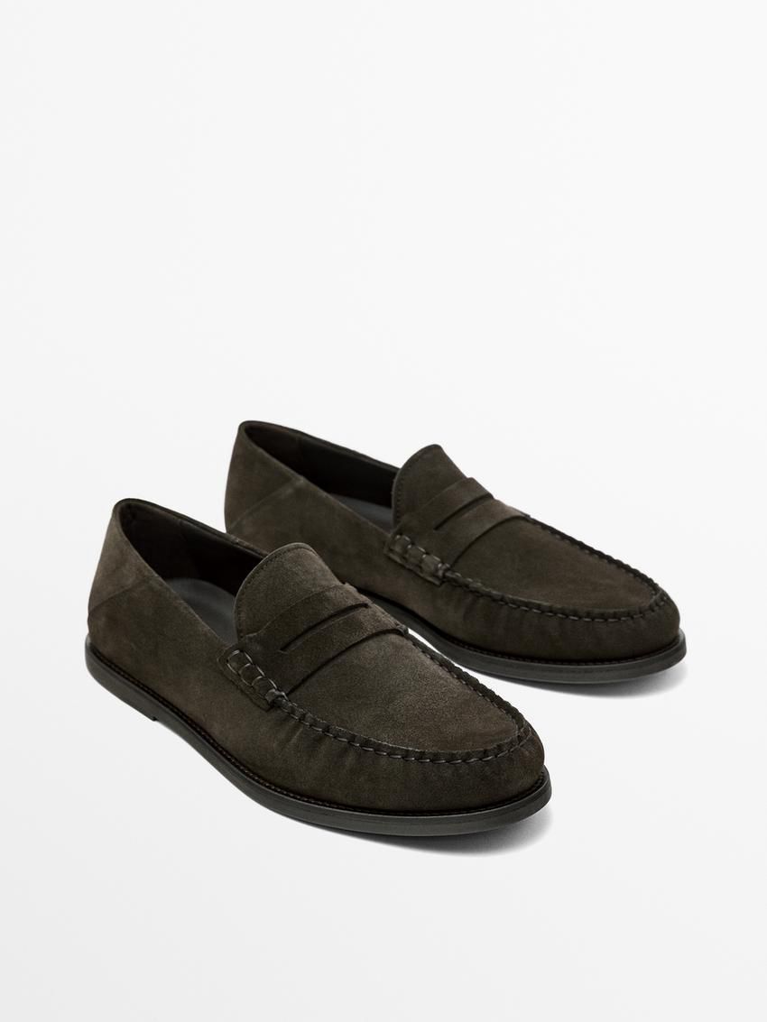 Massimo Dutti Split Leather Penny Men Loafers Dark Brown | US-GY0481975