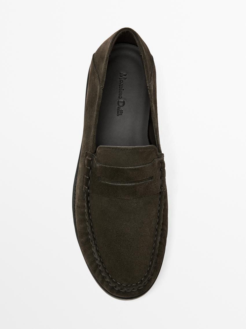 Massimo Dutti Split Leather Penny Men Loafers Dark Brown | US-GY0481975