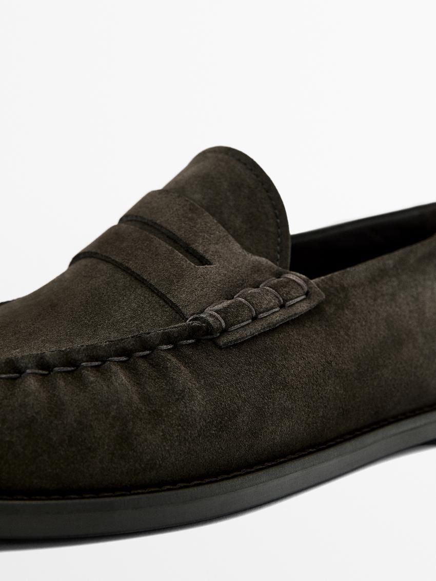 Massimo Dutti Split Leather Penny Men Loafers Dark Brown | US-GY0481975