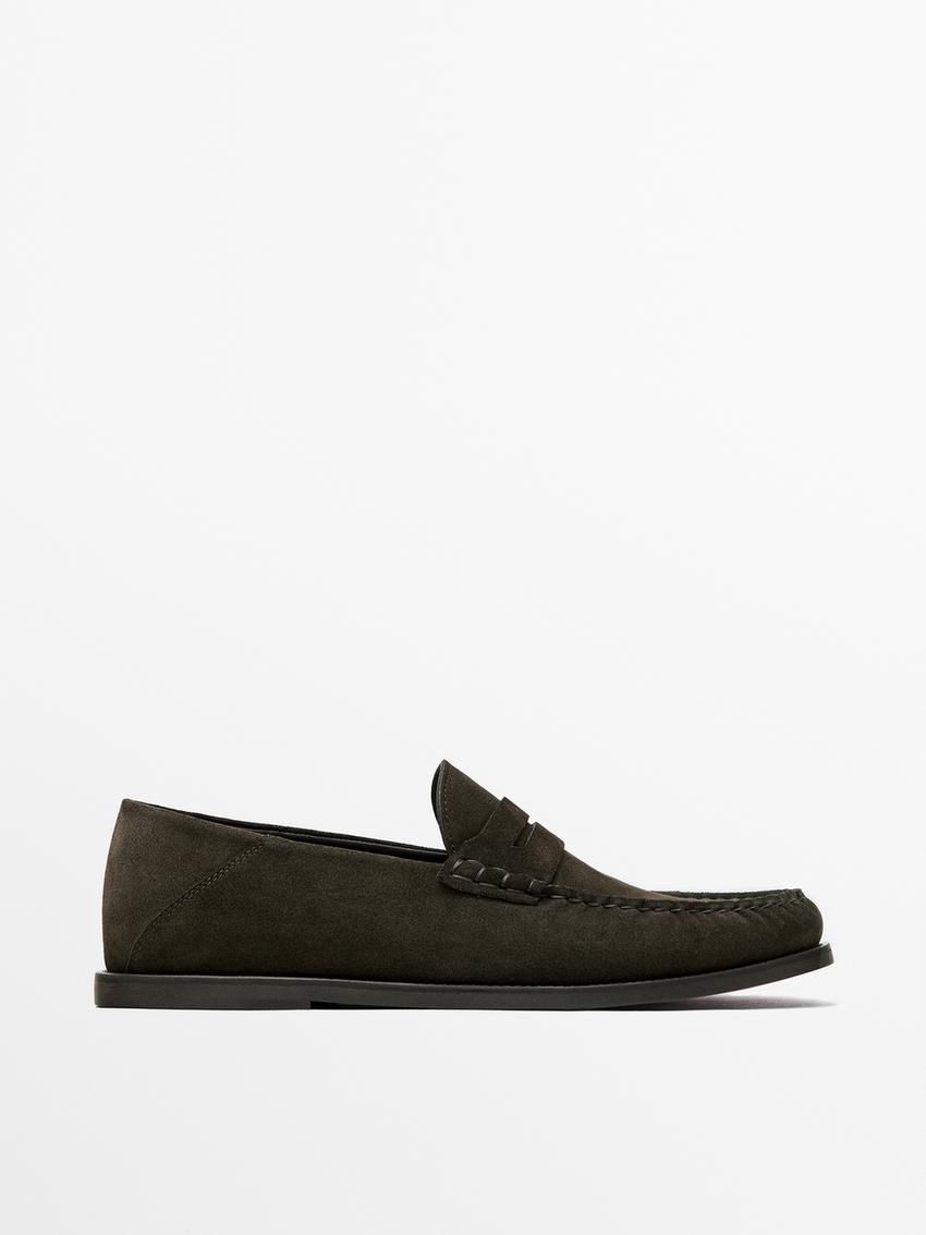 Massimo Dutti Split Leather Penny Men Loafers Dark Brown | US-GY0481975