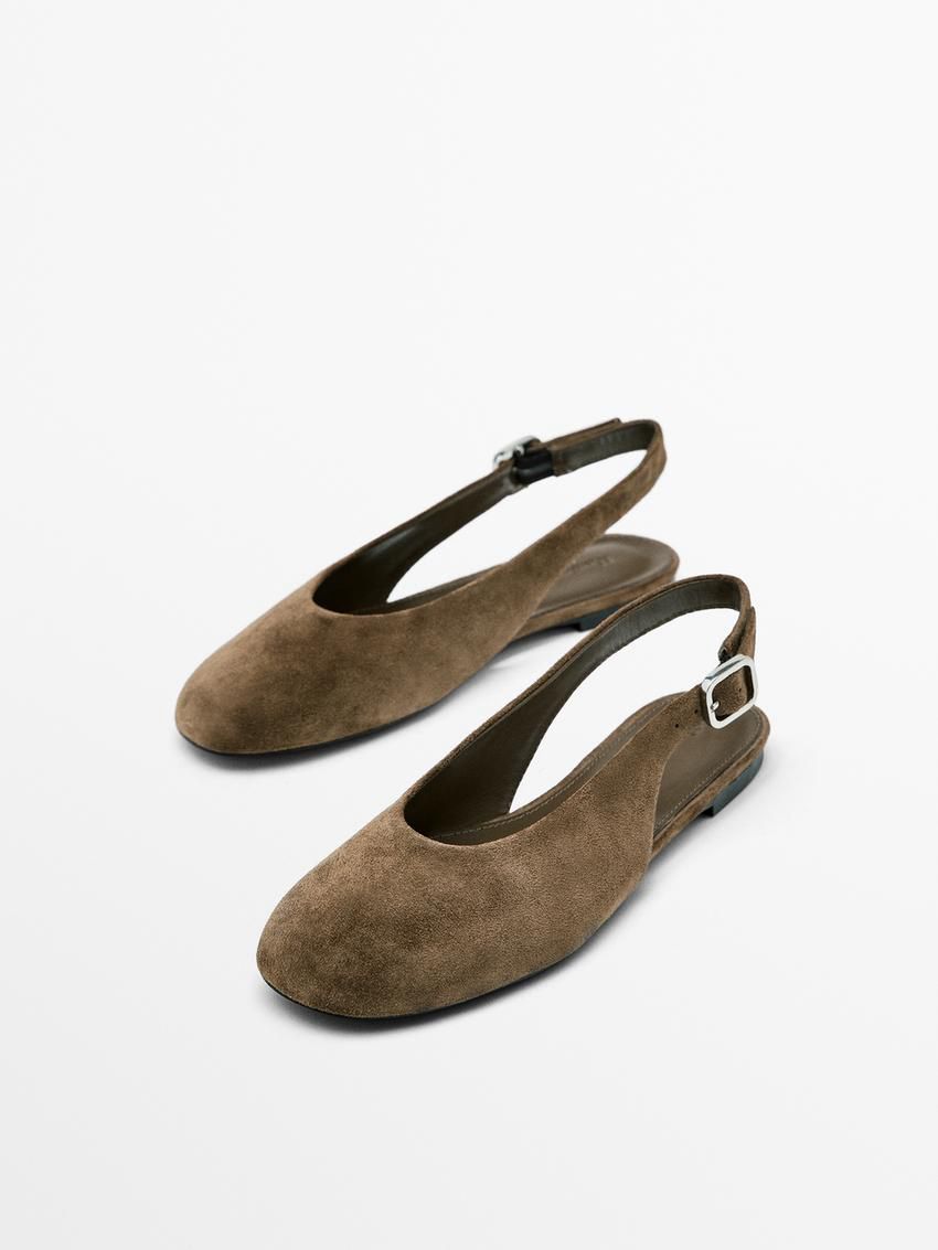 Massimo Dutti Split Leather Slingback Women Ballet Flats Brown | US-TO4578301
