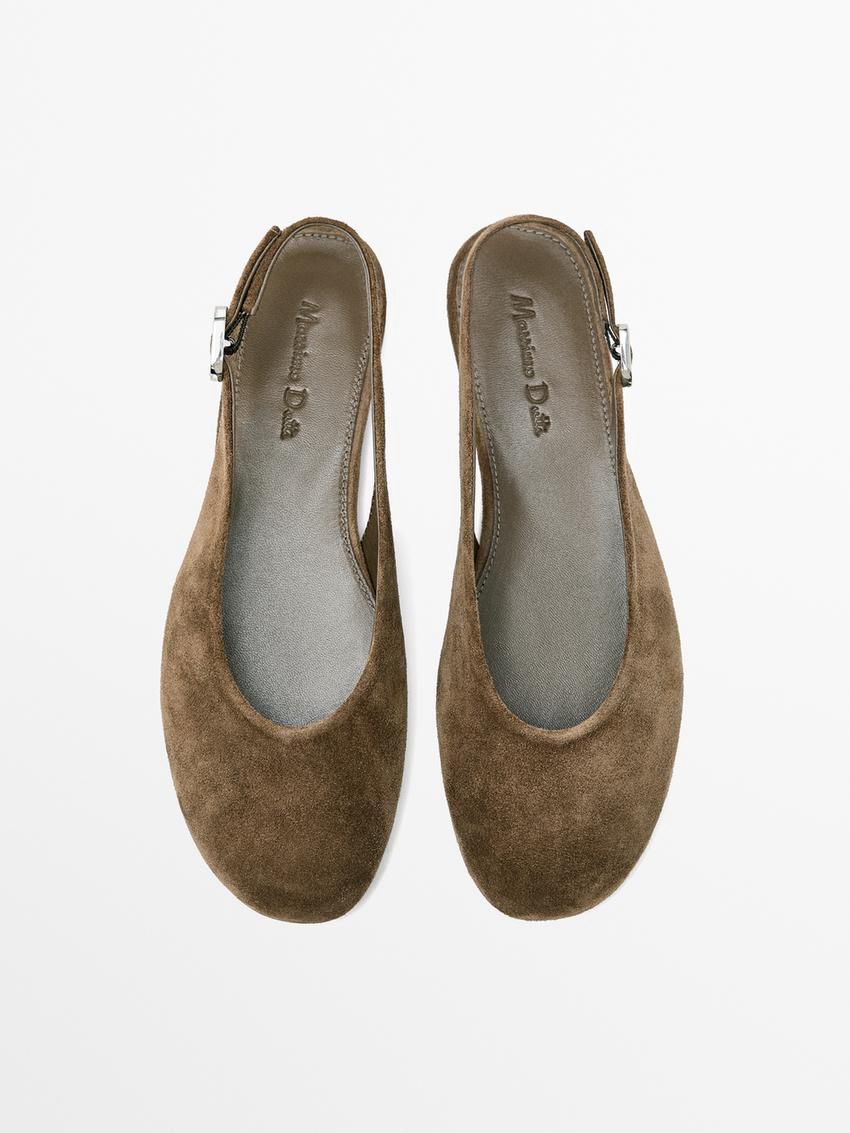 Massimo Dutti Split Leather Slingback Women Ballet Flats Brown | US-TO4578301