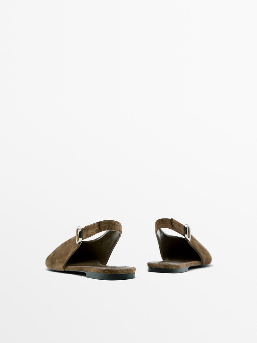 Massimo Dutti Split Leather Slingback Women Ballet Flats Brown | US-TO4578301
