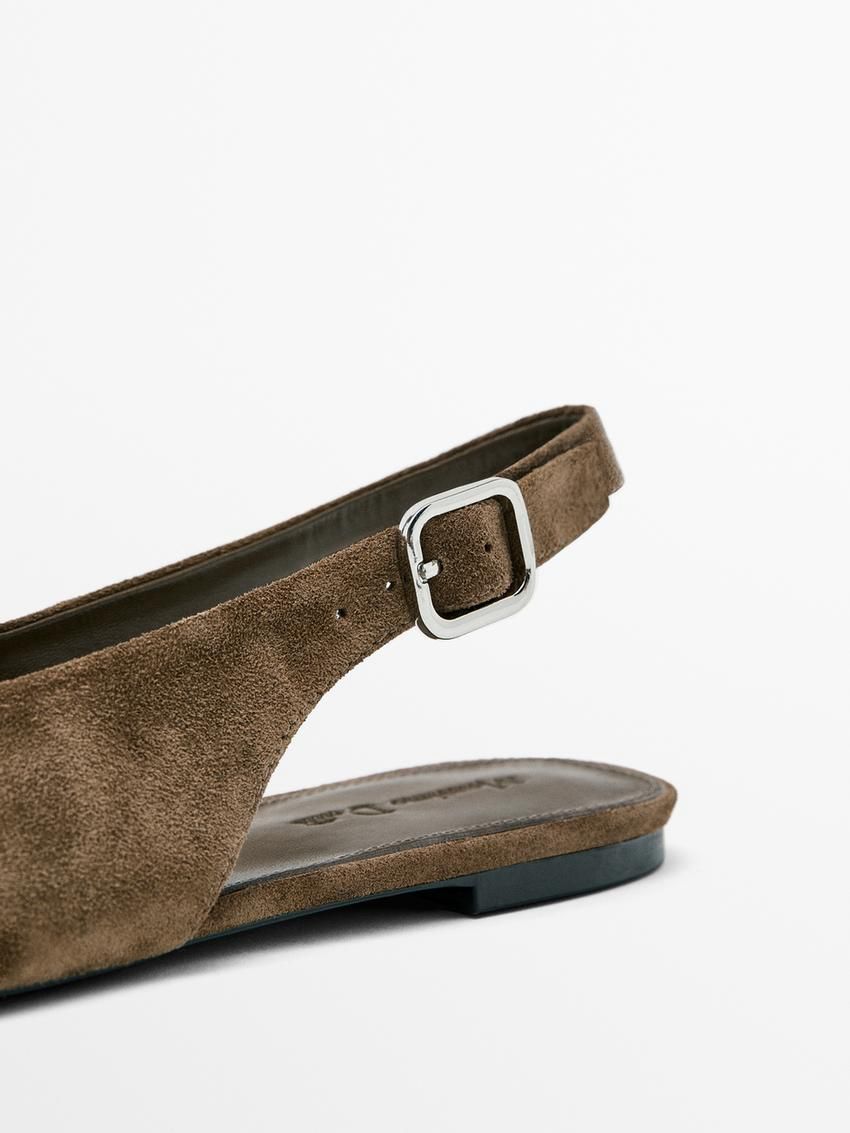 Massimo Dutti Split Leather Slingback Women Ballet Flats Brown | US-TO4578301