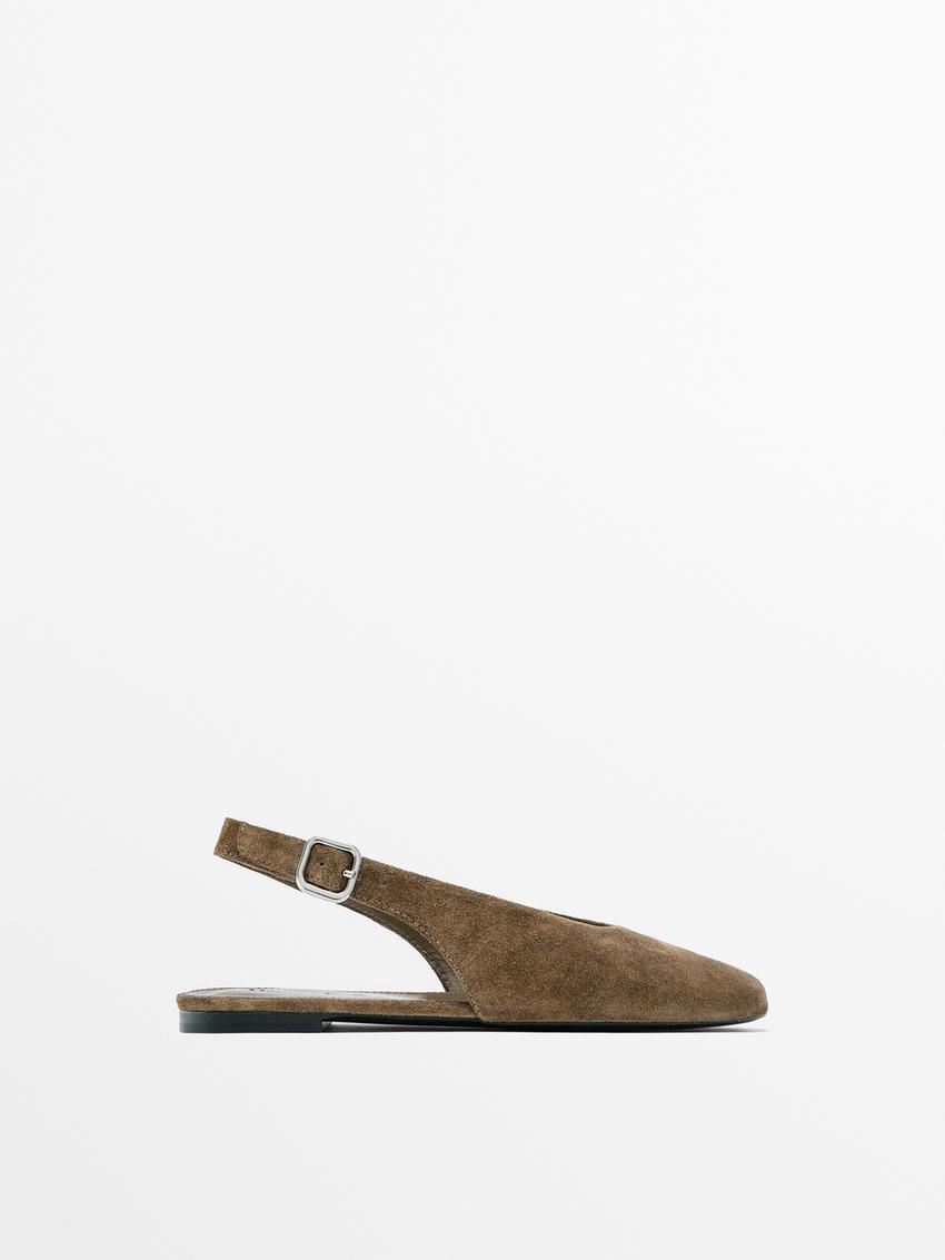 Massimo Dutti Split Leather Slingback Women Ballet Flats Brown | US-TO4578301
