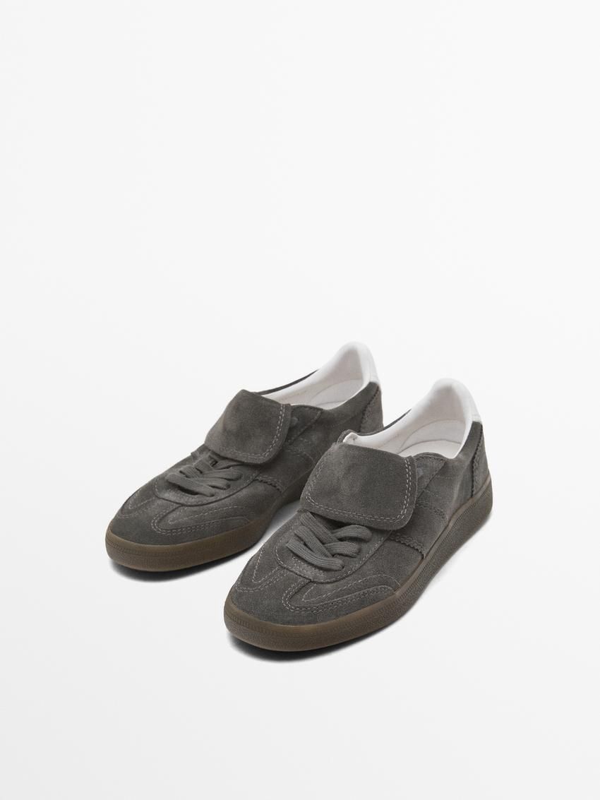 Massimo Dutti Split Leather With Flap Women Sneakers Dark Grey | US-LJ4519302