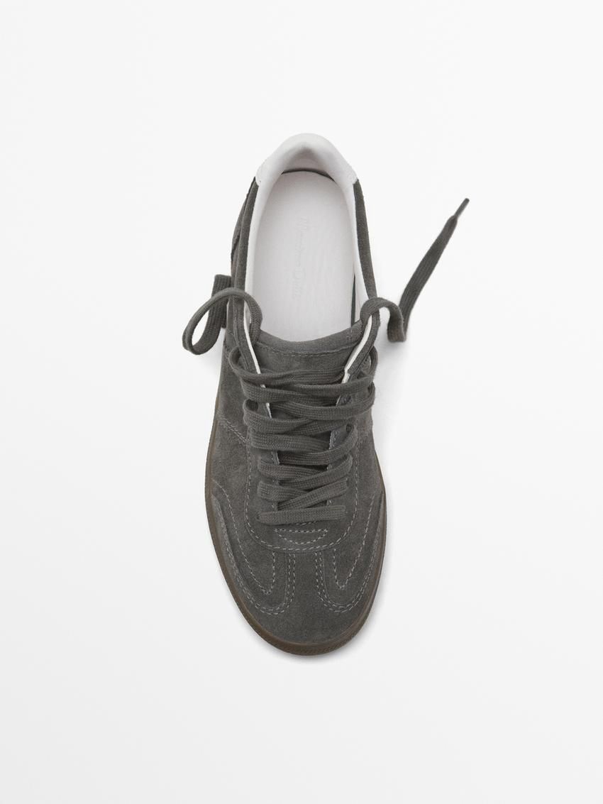 Massimo Dutti Split Leather With Flap Women Sneakers Dark Grey | US-LJ4519302