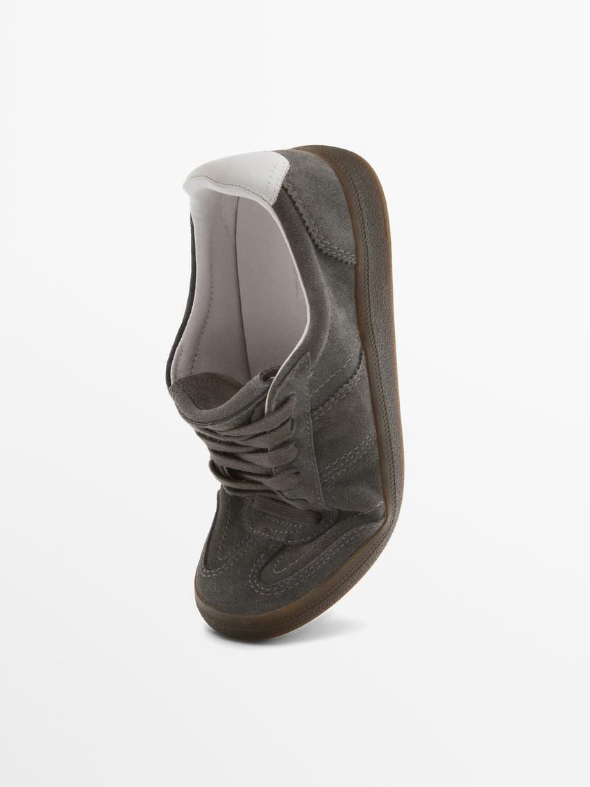 Massimo Dutti Split Leather With Flap Women Sneakers Dark Grey | US-LJ4519302