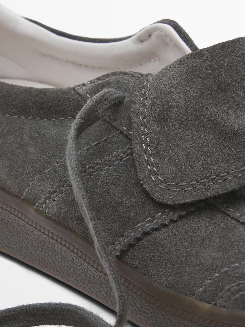 Massimo Dutti Split Leather With Flap Women Sneakers Dark Grey | US-LJ4519302