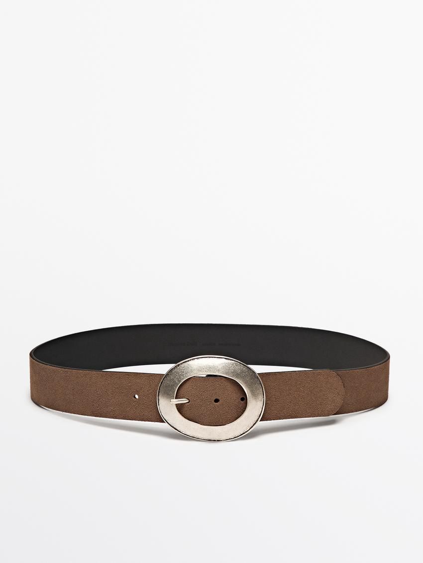 Massimo Dutti Split Leather With Oval Buckle Women Belt Brown | US-QJ1983045
