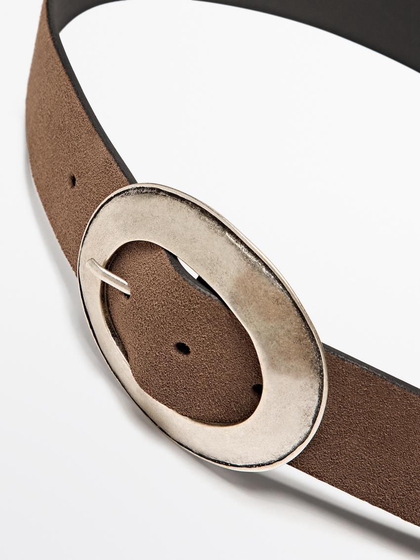 Massimo Dutti Split Leather With Oval Buckle Women Belt Brown | US-QJ1983045