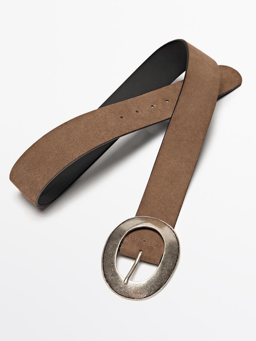 Massimo Dutti Split Leather With Oval Buckle Women Belt Brown | US-QJ1983045