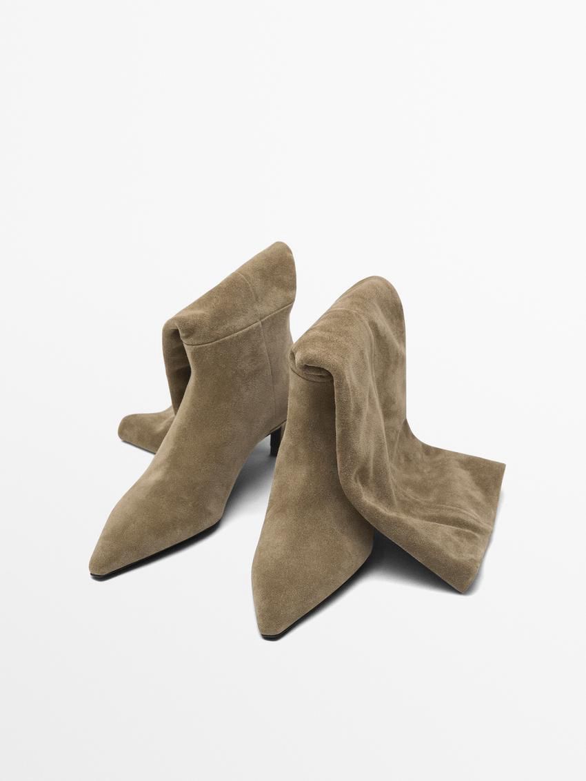 Massimo Dutti Split Leather Women Heeled Boots Khaki | US-SC4705698