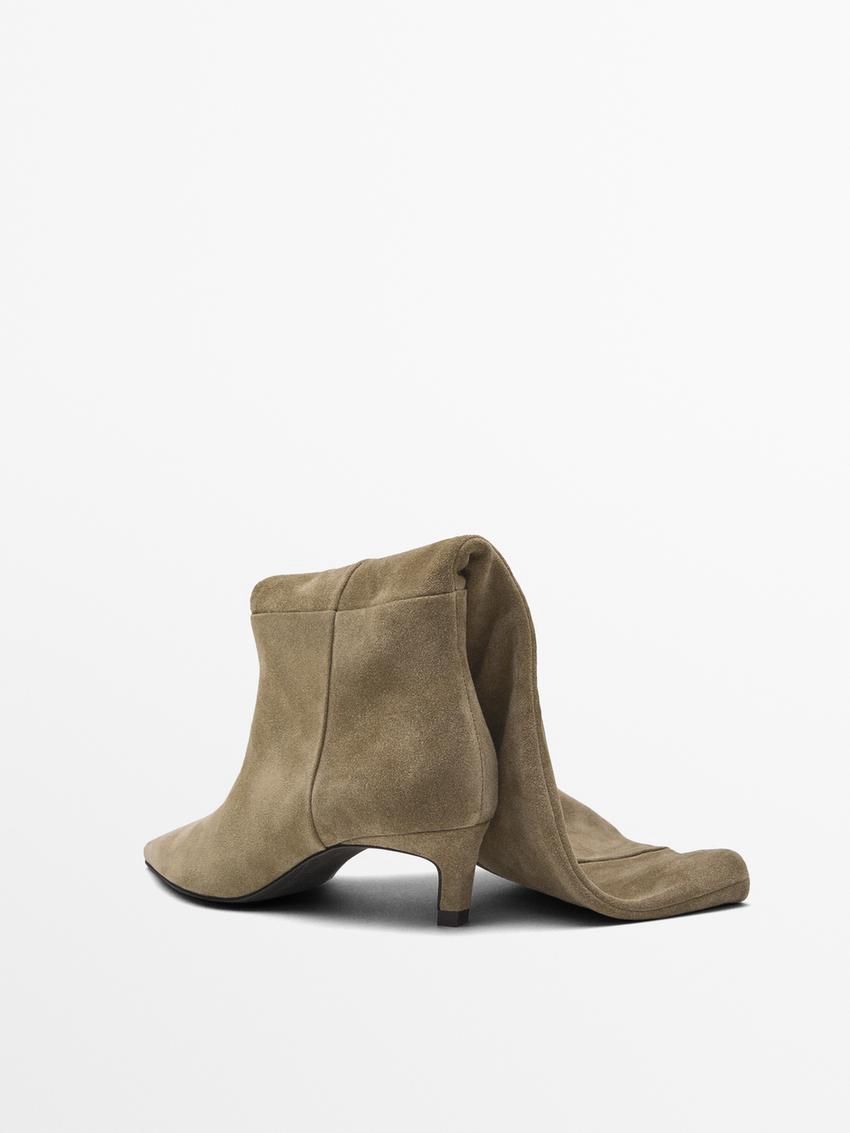 Massimo Dutti Split Leather Women Heeled Boots Khaki | US-SC4705698