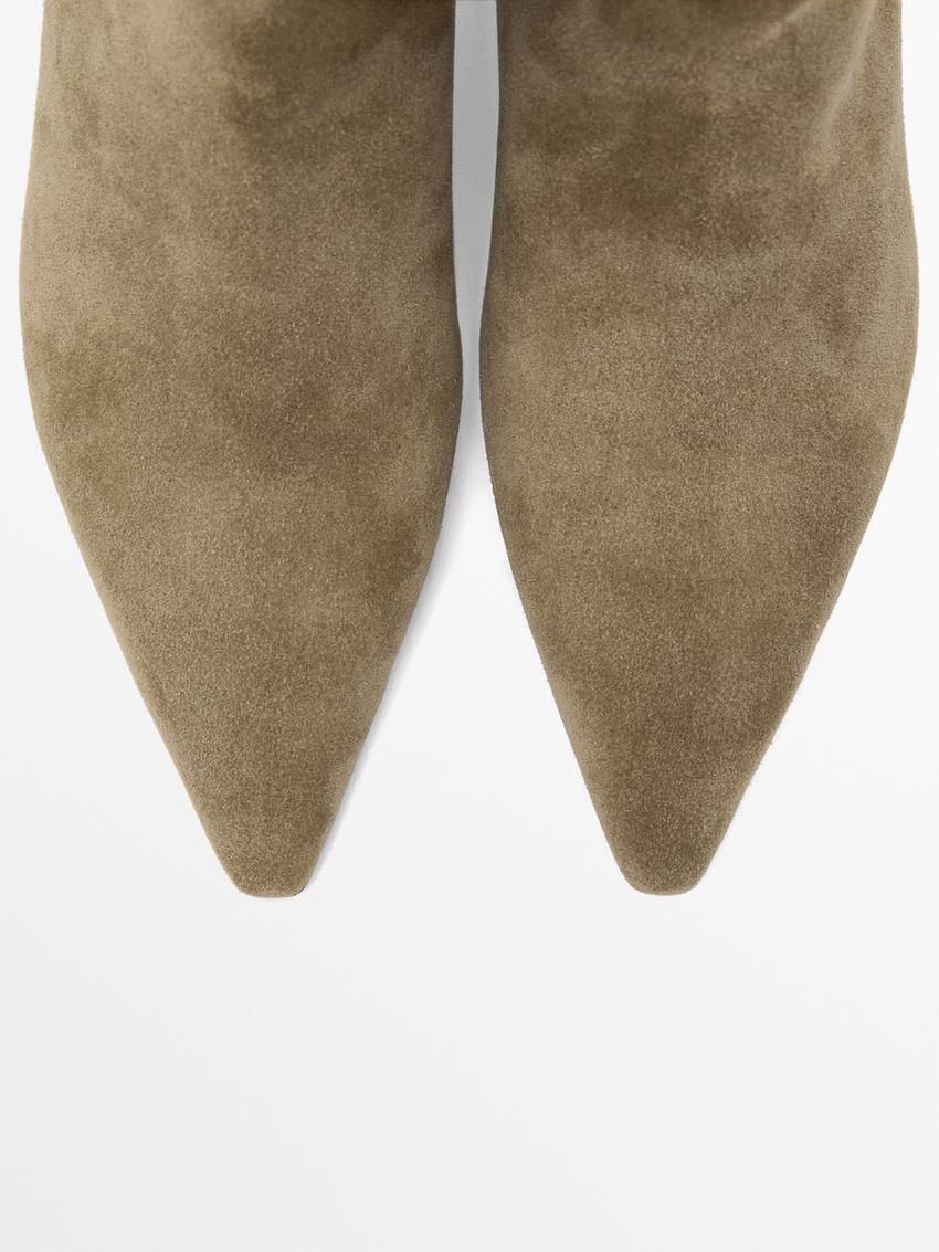 Massimo Dutti Split Leather Women Heeled Boots Khaki | US-SC4705698