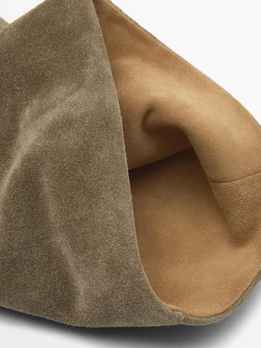 Massimo Dutti Split Leather Women Heeled Boots Khaki | US-SC4705698