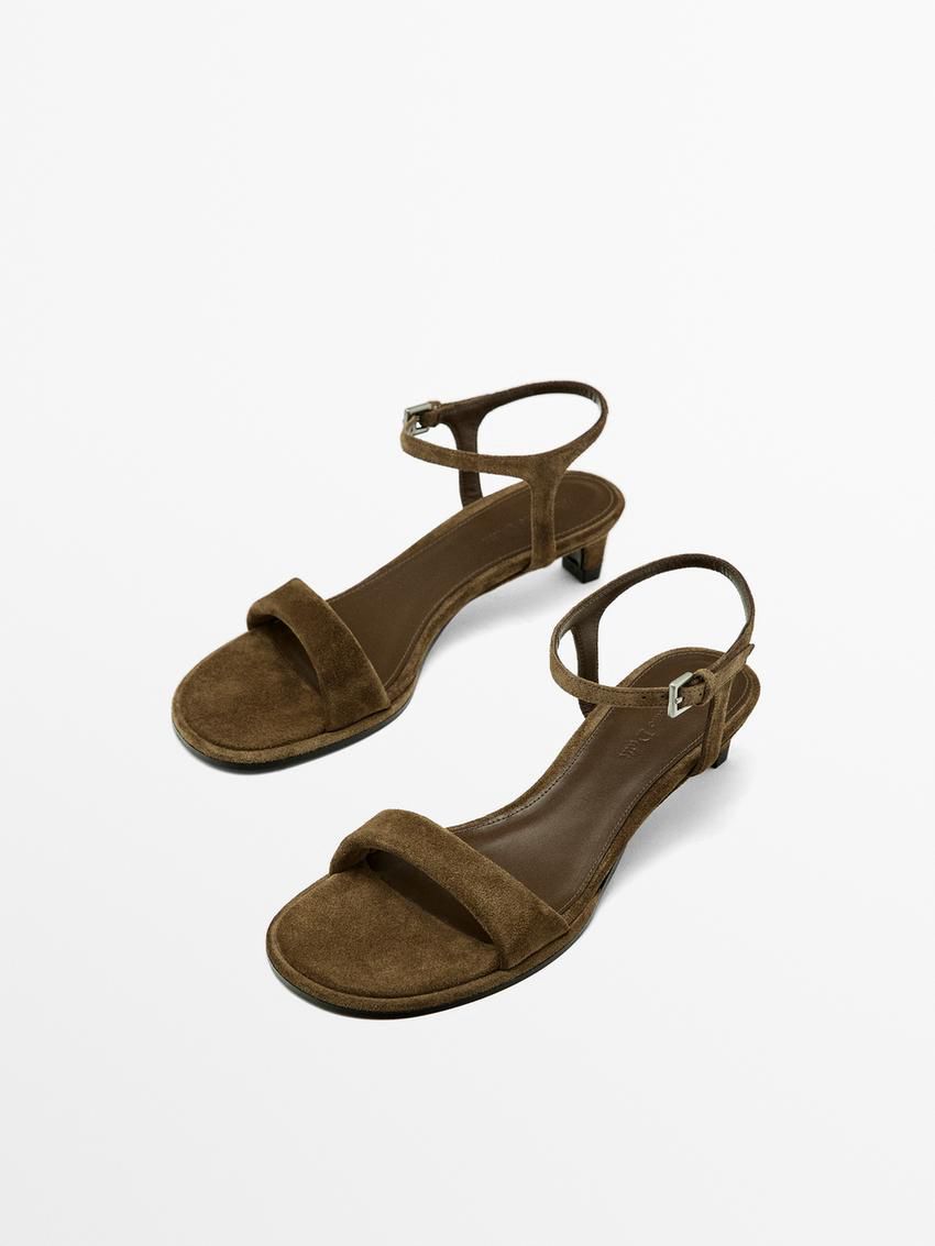Massimo Dutti Split Leather Women Heeled Sandals Brown | US-CS6230194