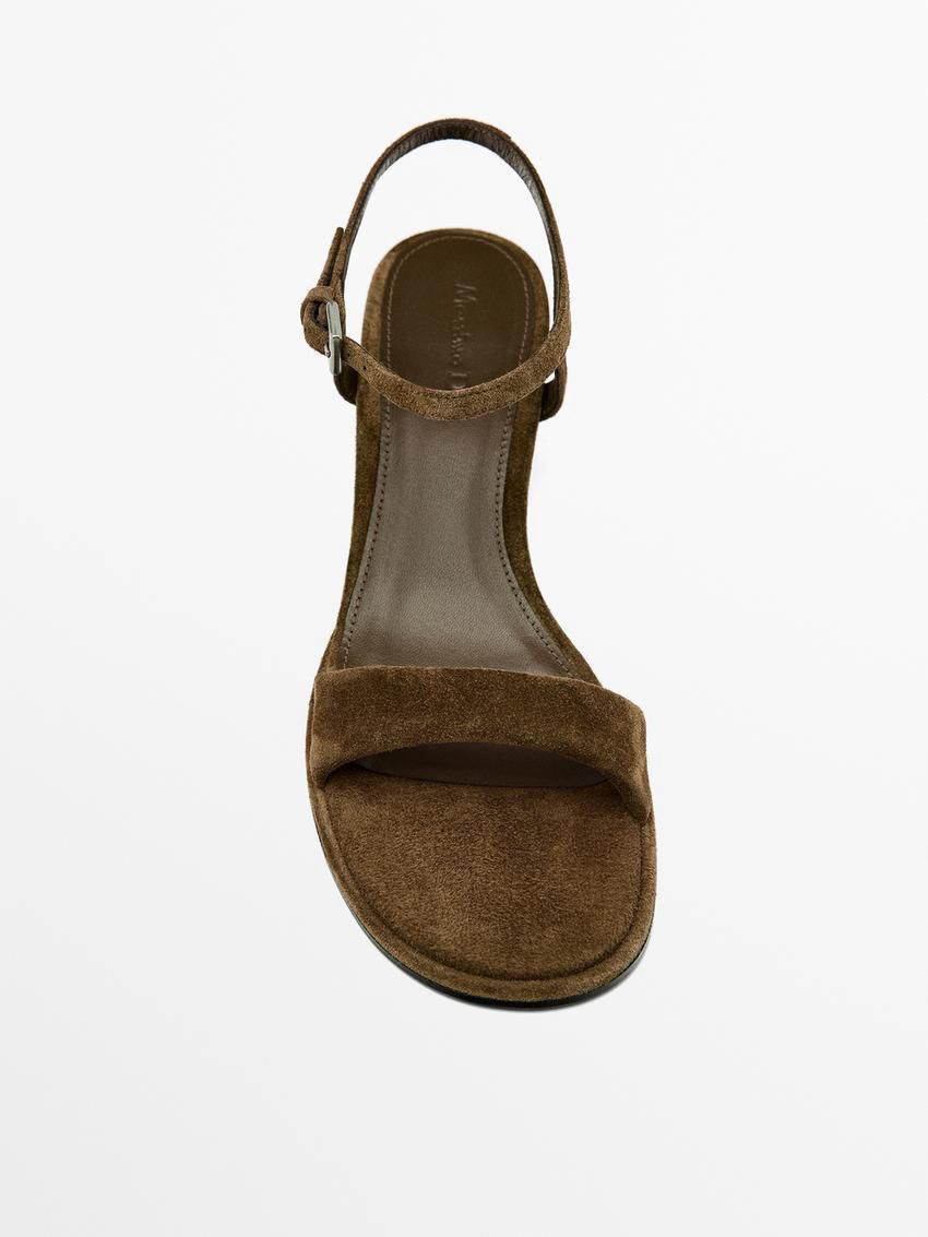 Massimo Dutti Split Leather Women Heeled Sandals Brown | US-CS6230194