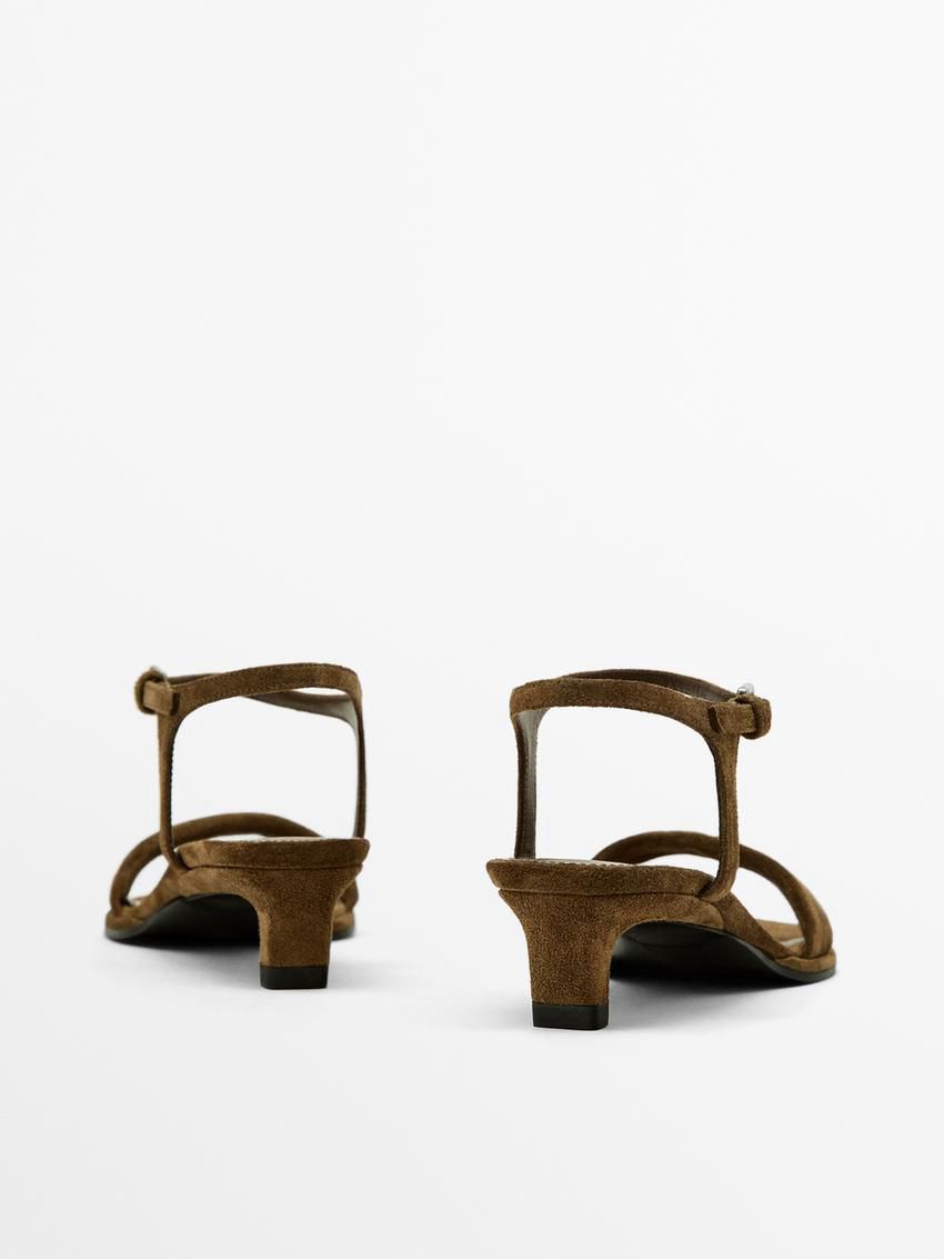 Massimo Dutti Split Leather Women Heeled Sandals Brown | US-CS6230194