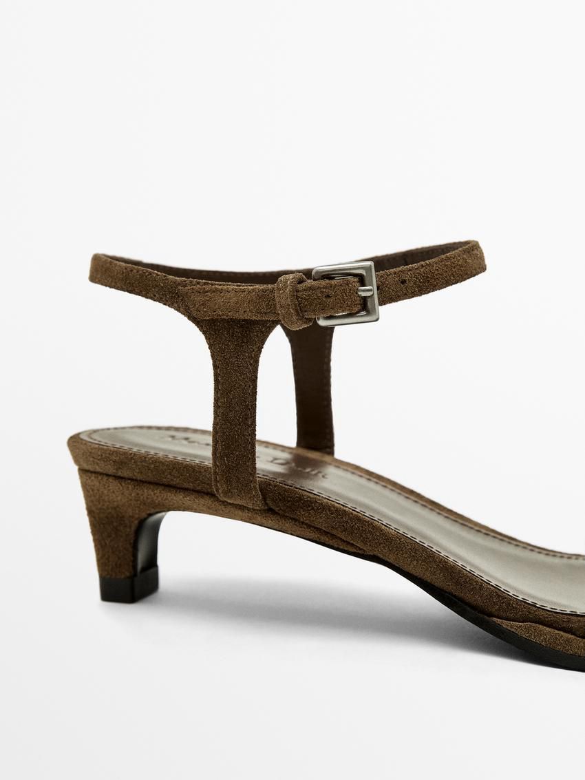 Massimo Dutti Split Leather Women Heeled Sandals Brown | US-CS6230194