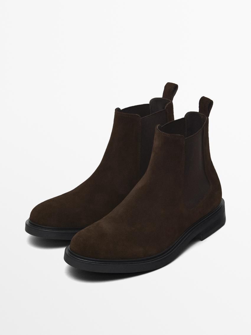 Massimo Dutti Split Suede Ankle Men Chelsea Boots Dark Brown | US-RI9120843